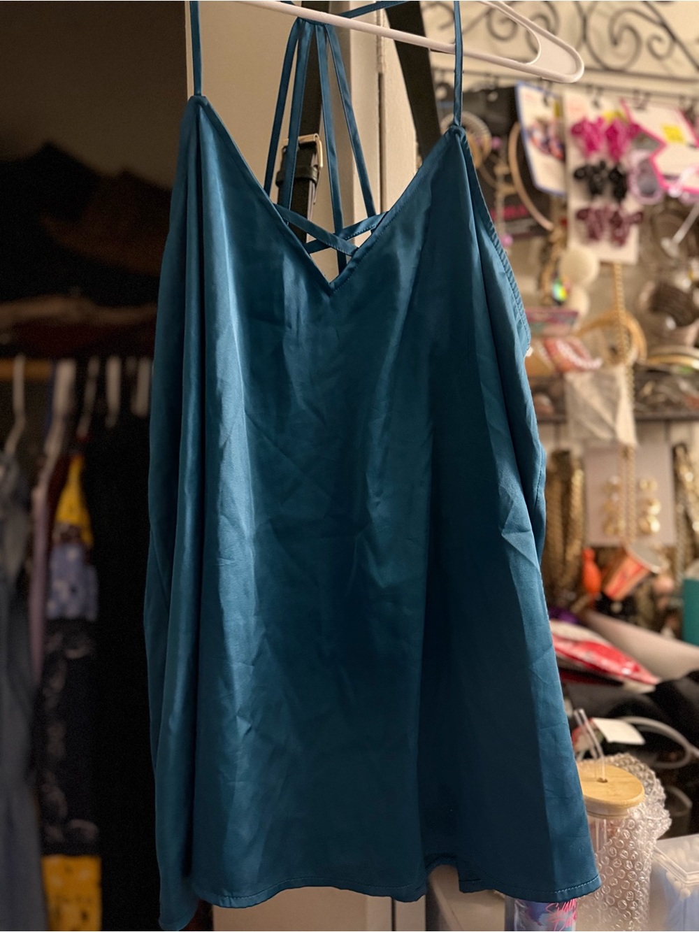 No Boundaries Teal Strappy V-Neck Camisole